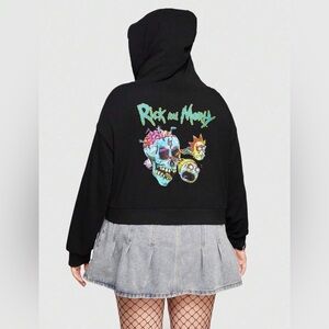 Rick And Morty XL| ROMWE Plus Letter & Skull Graphic Zip Up Drawstring Hoodie